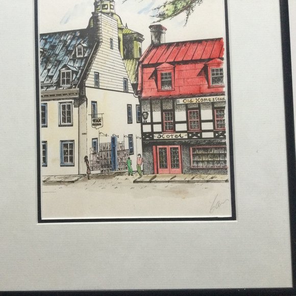 Hand colored etching? engraving? print street view small wall decor pencil signe - Picture 4 of 6
